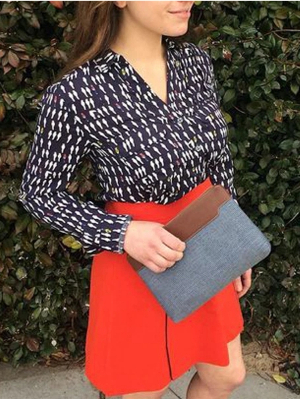 Maeve by Anthropologie ✨️ Women's Navy Bird Print Button-Down Shirt Size 6